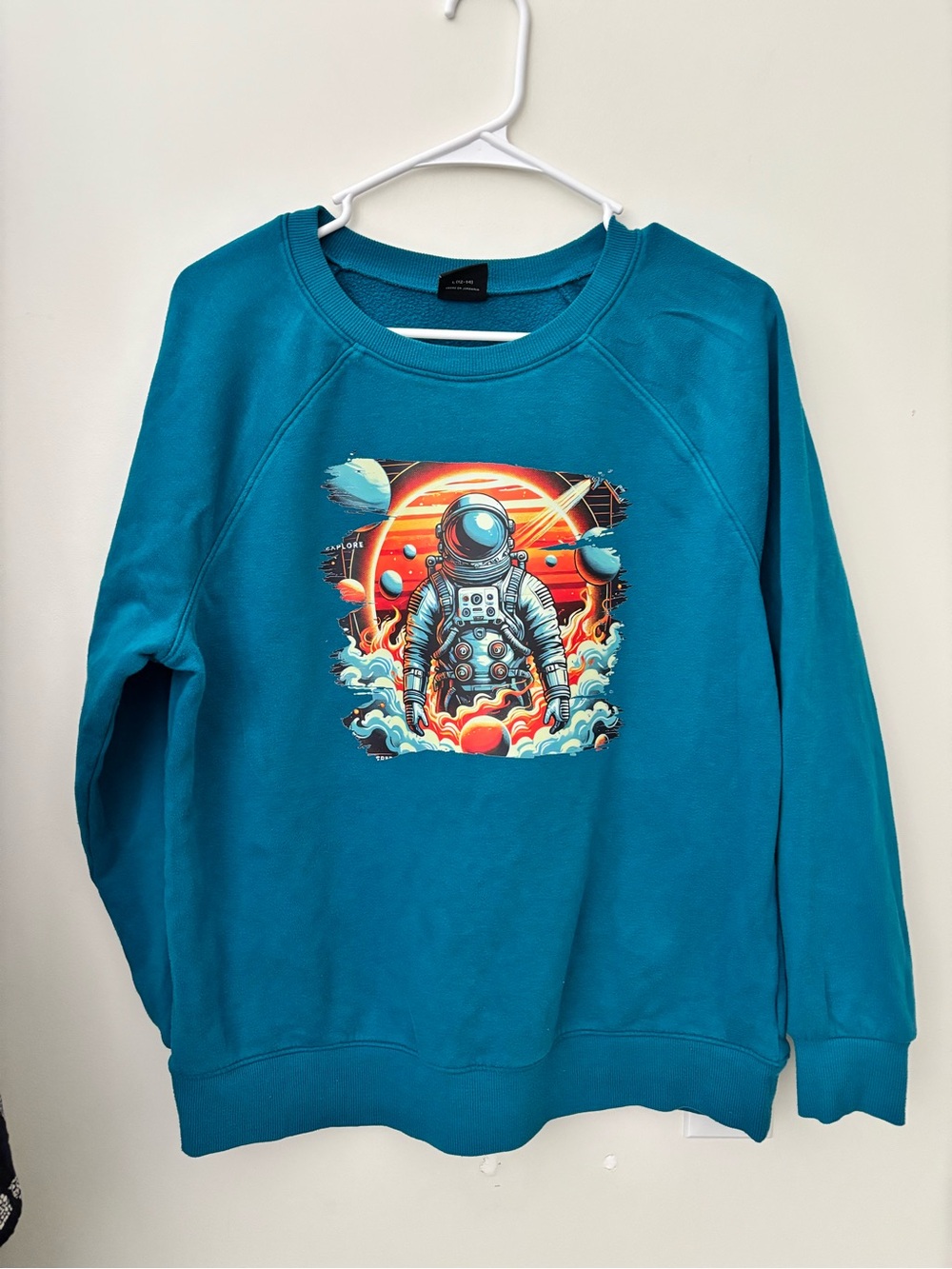 Teal Graphic Astronaut Crewneck Sweater